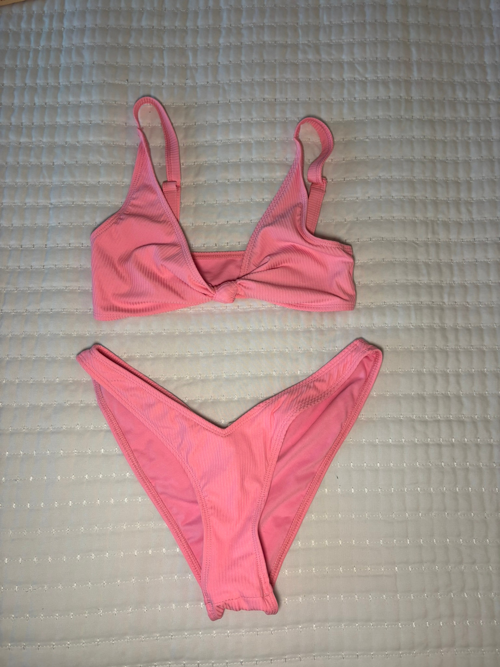 Asos Design Pink Ribbed Bikini Set High Cut Size 4
